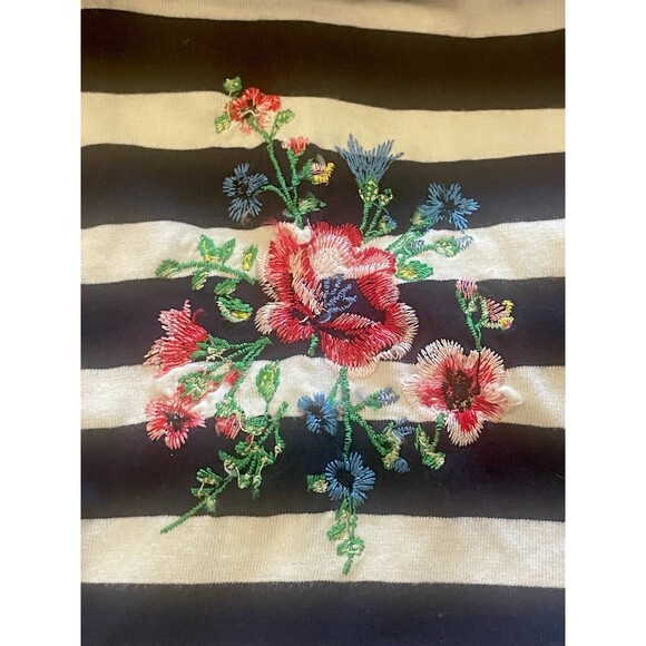 August Silk Striped Tee with Floral Embroidery Ruffled Sleeve - Picture 4 of 10